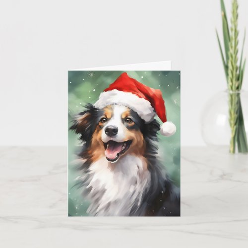 Australian Shepherd Christmas brush painting Card