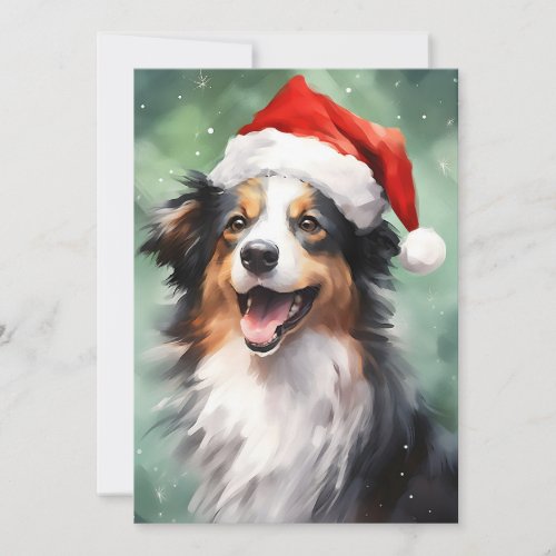 Australian Shepherd Christmas brush painting Holiday Card