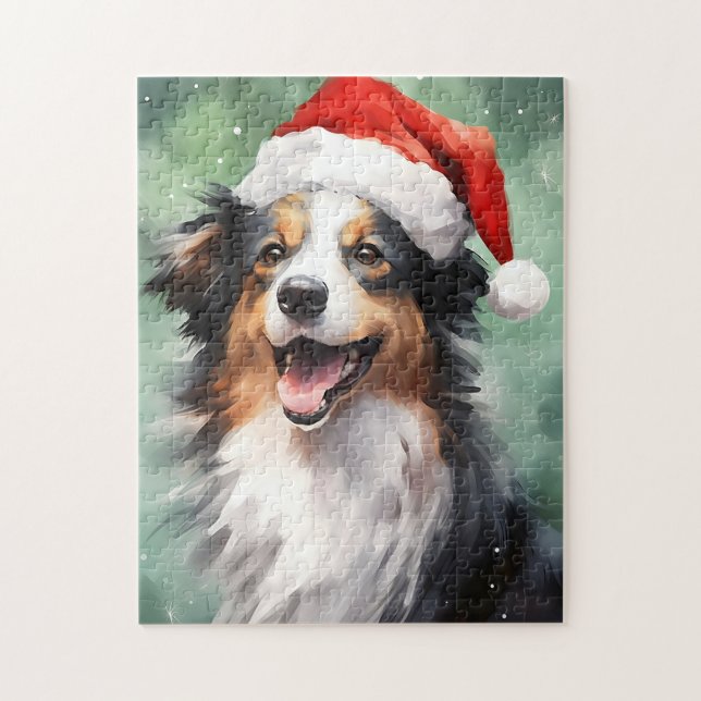 Australian Shepherd Christmas brush painting Jigsaw Puzzle (Vertical)