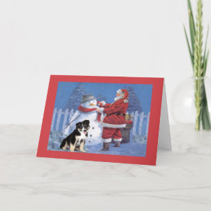 Australian Shepherd Christmas Card Santa and Snowm