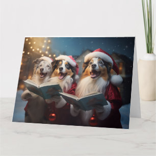 Australian Shepherd Christmas Carolers Fun Holiday Card