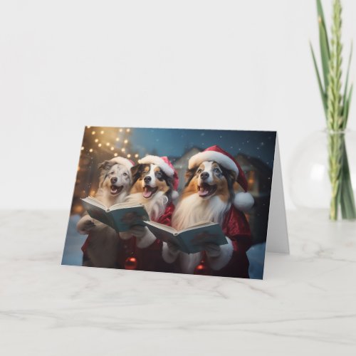 Australian Shepherd Christmas Carolers Fun Holiday Card