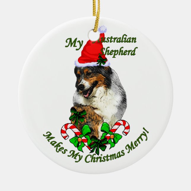Australian Shepherd Christmas Ceramic Ornament (Front)