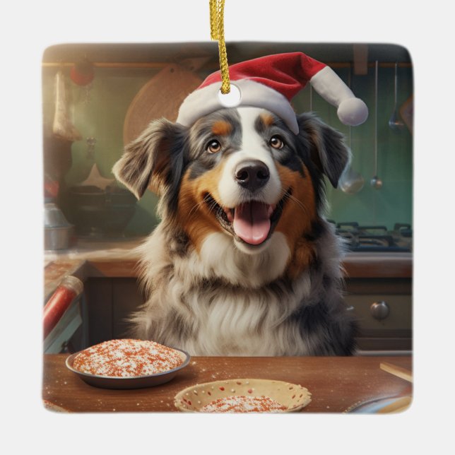 Australian Shepherd Christmas Cookies Holiday Ceramic Ornament (Front)