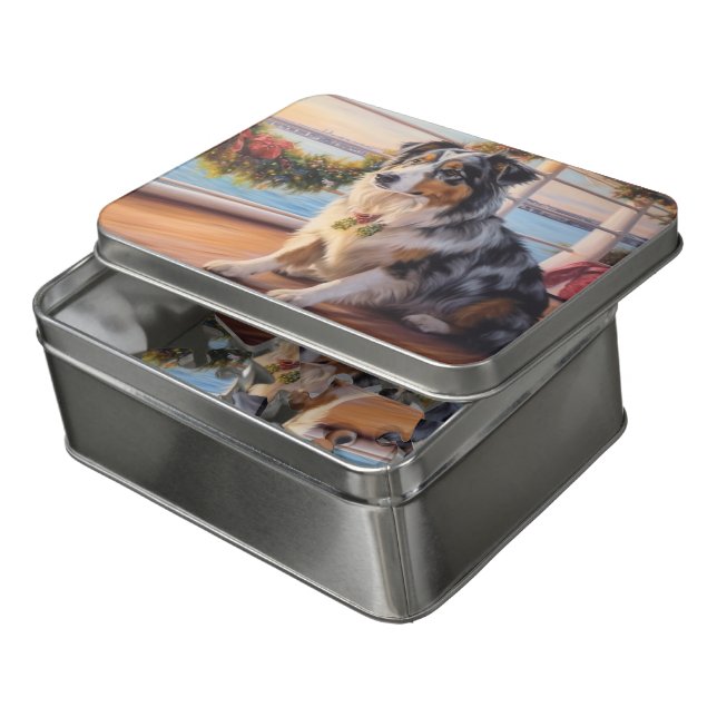 Australian Shepherd Christmas Cruise: Pawsome Jigsaw Puzzle (Lid Open)