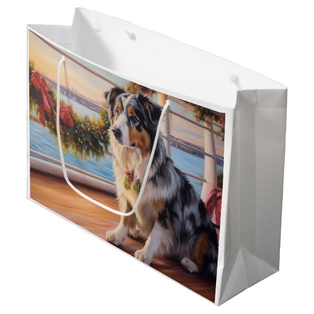 Australian Shepherd Christmas Cruise: Pawsome Large Gift Bag (Front Angled)