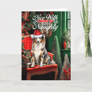 Australian Shepherd Christmas Dog Naughty or Nice Holiday Card