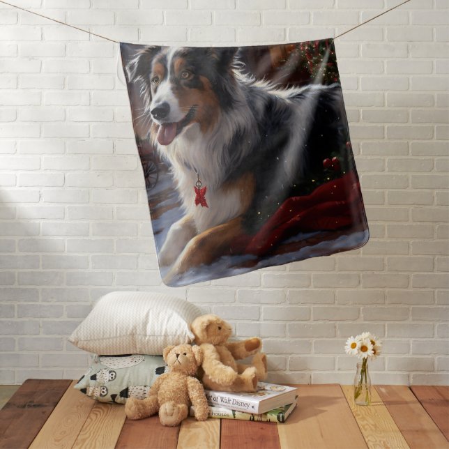 Australian Shepherd Christmas Festive Season  Baby Blanket (In Situ)