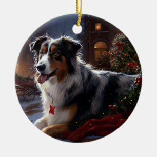 Australian Shepherd Christmas Festive Season Ceramic Ornament