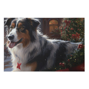 Australian Shepherd Christmas Festive Season  Faux Canvas Print