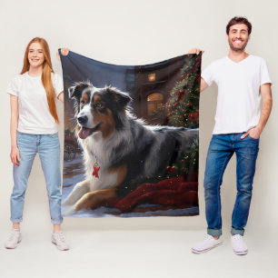 Australian Shepherd Christmas Festive Season Fleece Blanket