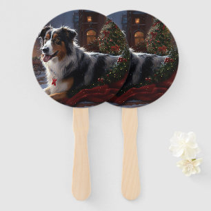 Australian Shepherd Christmas Festive Season  Hand Fan