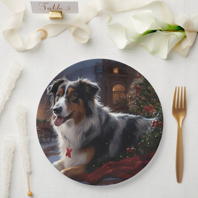 Australian Shepherd Christmas Festive Season  Paper Plates (Wedding)