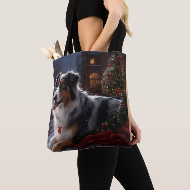 Australian Shepherd Christmas Festive Season  Tote Bag (Close Up)