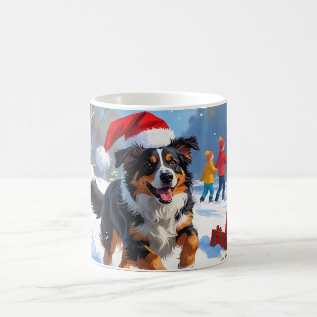 Australian Shepherd Christmas Festive Snow Scene Coffee Mug (Center)