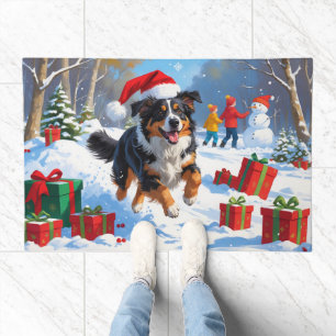Australian Shepherd Christmas Festive Snow Scene Doormat