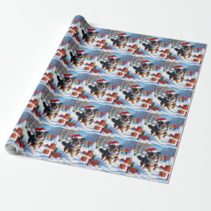 Australian Shepherd Christmas Festive Snow Scene Wrapping Paper