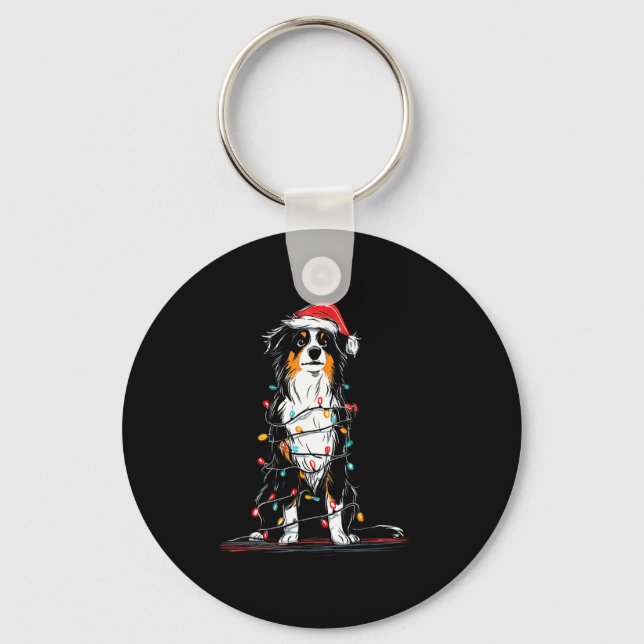 Australian Shepherd Christmas Graphics Dog Lights  Keychain (Front)
