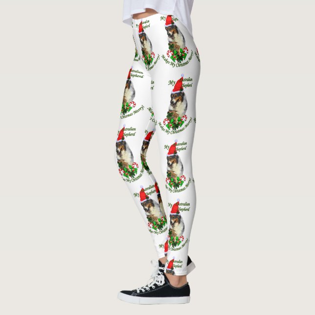 Australian Shepherd Christmas  Leggings (Left)