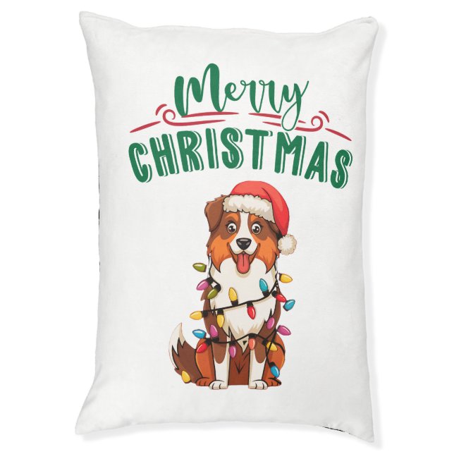Australian Shepherd Christmas Lights Xmas Dogs Pet Bed (Front Vertical)