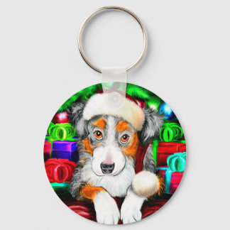 Australian Shepherd Christmas Open Gifts Keychain