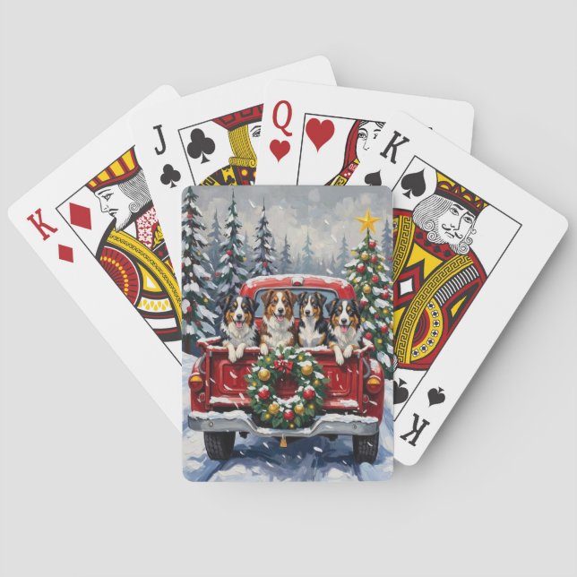 Australian Shepherd Christmas Red Truck Holiday Poker Cards (Back)