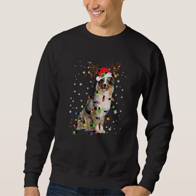 Australian Shepherd Christmas Reindeer Santa Hat P Sweatshirt (Front)