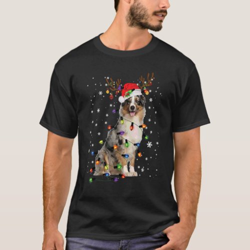 Australian Shepherd Christmas Reindeer Santa Hat P T_Shirt
