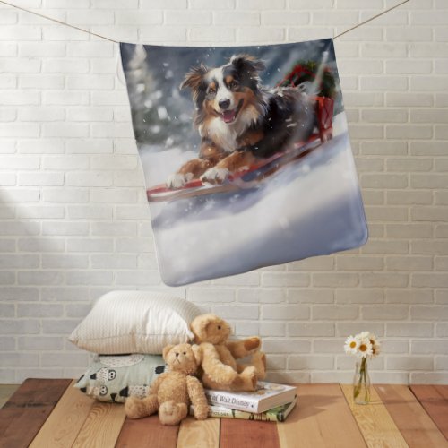 Australian Shepherd Christmas snow winter Baby Blanket