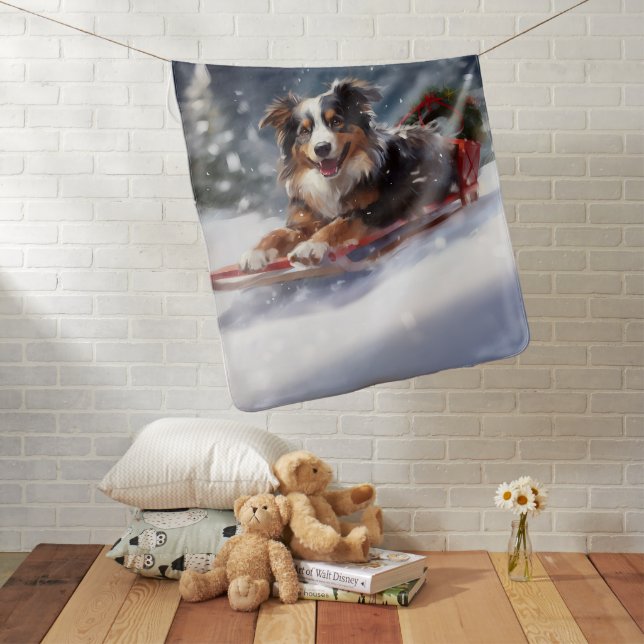 Australian Shepherd Christmas snow winter Baby Blanket (In Situ)