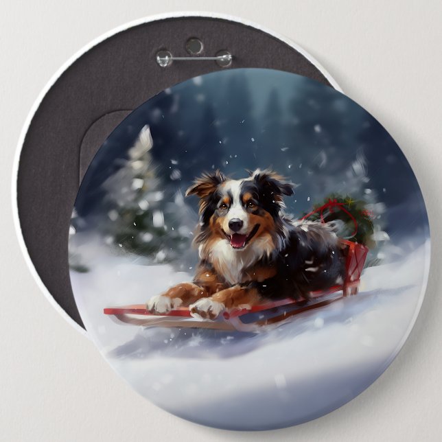 Australian Shepherd Christmas snow winter Button (Front & Back)