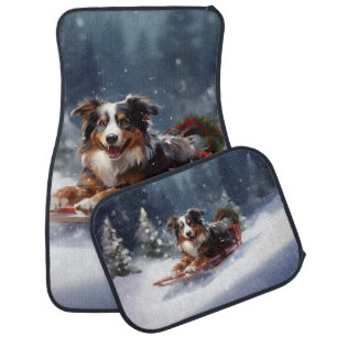 Australian Shepherd Christmas snow winter Car Floor Mat