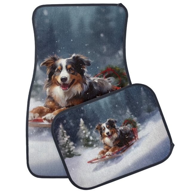 Australian Shepherd Christmas snow winter Car Floor Mat (Set)