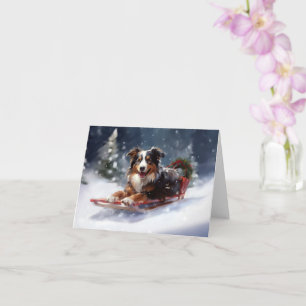 Australian Shepherd Christmas snow winter Card