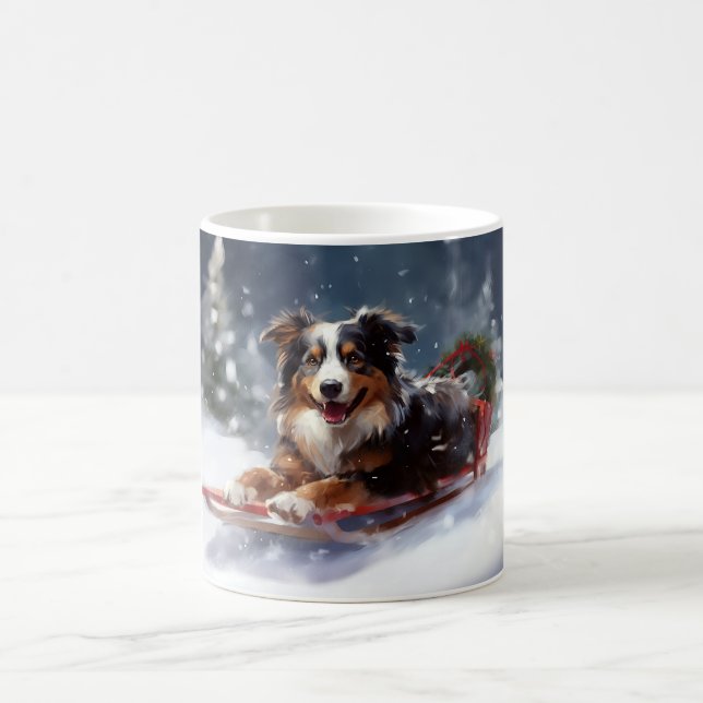 Australian Shepherd Christmas snow winter Coffee Mug (Center)