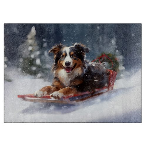 Australian Shepherd Christmas snow winter Cutting Board