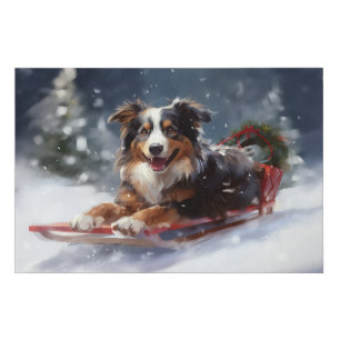 Australian Shepherd Christmas snow winter Faux Canvas Print