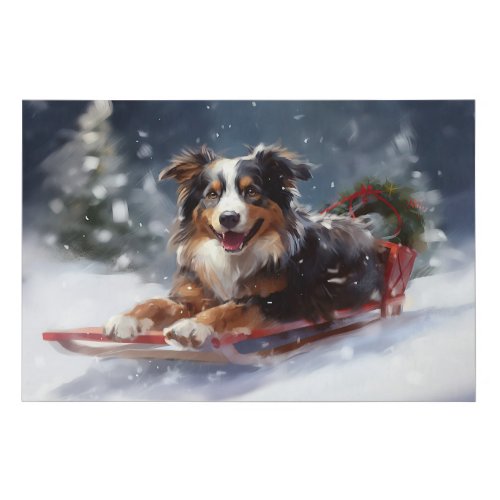 Australian Shepherd Christmas snow winter Faux Canvas Print