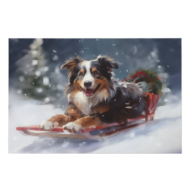 Australian Shepherd Christmas snow winter Faux Canvas Print (Front)