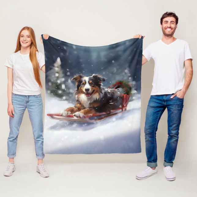 Australian Shepherd Christmas snow winter Fleece Blanket (In Situ)