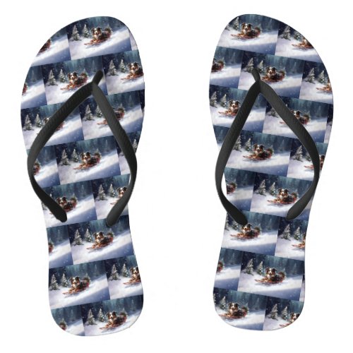 Australian Shepherd Christmas snow winter Flip Flops