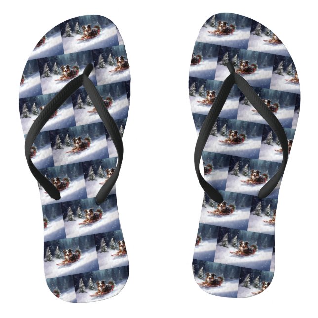 Australian Shepherd Christmas snow winter Flip Flops (Footbed)