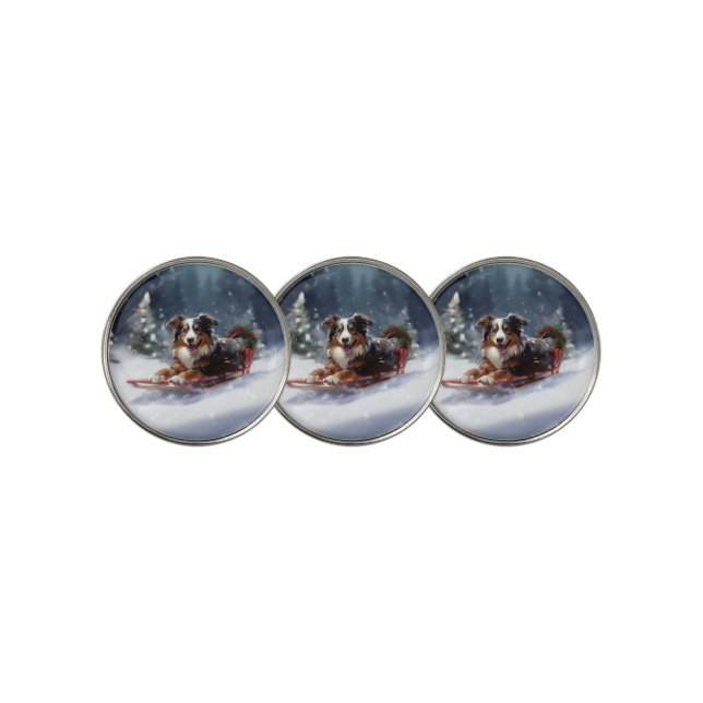 Australian Shepherd Christmas snow winter Golf Ball Marker (3 Up)