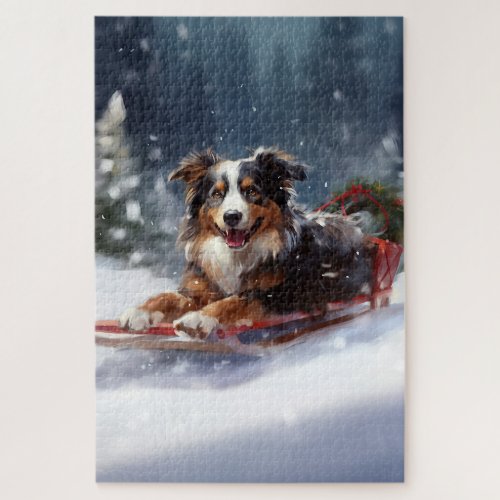 Australian Shepherd Christmas snow winter Jigsaw Puzzle