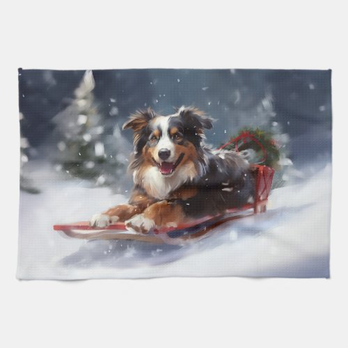 Australian Shepherd Christmas snow winter Kitchen Towel