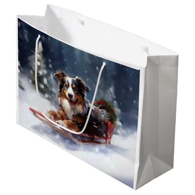 Australian Shepherd Christmas snow winter Large Gift Bag (Front Angled)