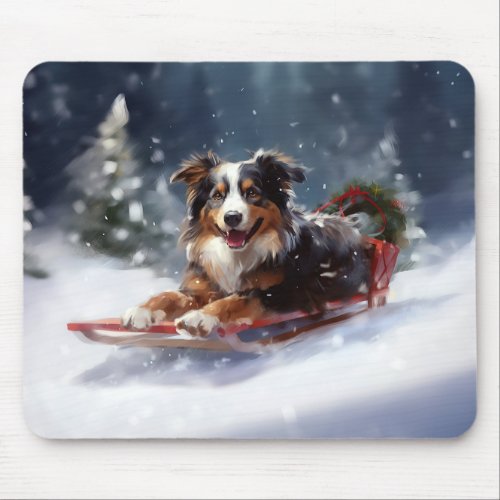 Australian Shepherd Christmas snow winter Mouse Pad