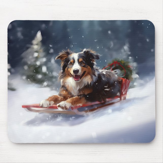 Australian Shepherd Christmas snow winter Mouse Pad (Front)