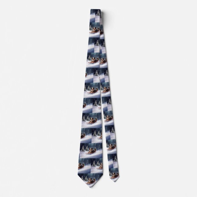 Australian Shepherd Christmas snow winter Neck Tie (Front)