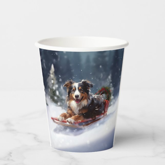 Australian Shepherd Christmas snow winter Paper Cups (Front)